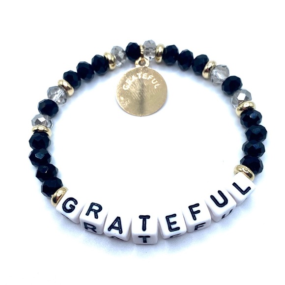 Grateful Beaded Stretch Bracelet Black Gold Tone - Picture 2 of 4